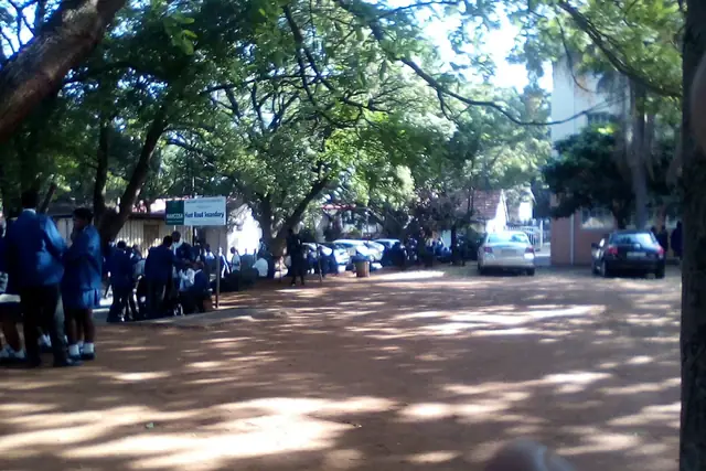 Hunt Road Secondary School learners on the tree-lined school grounds in Berea, Durban
