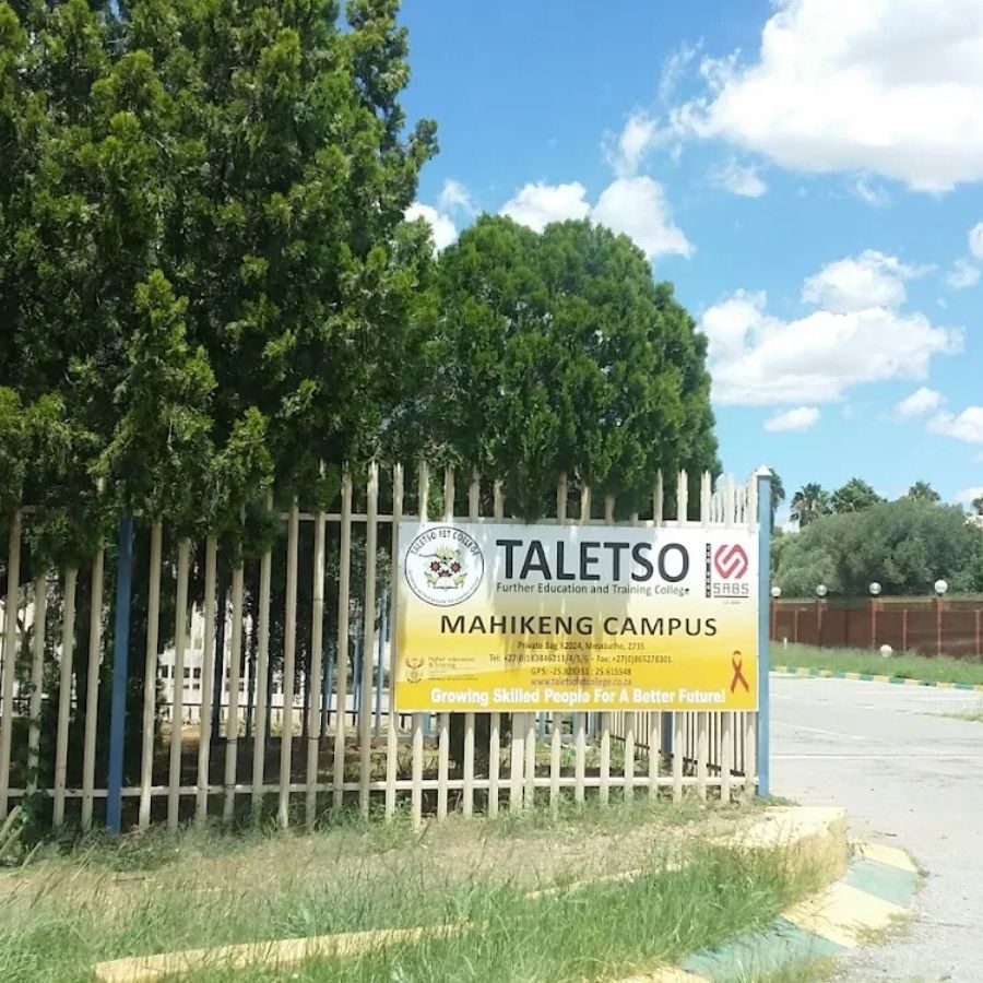Taletso TVET College Mahikeng Campus Entrance Taletso TVET College Mahikeng Campus signage mounted on the perimeter fence, North West, South Africa.