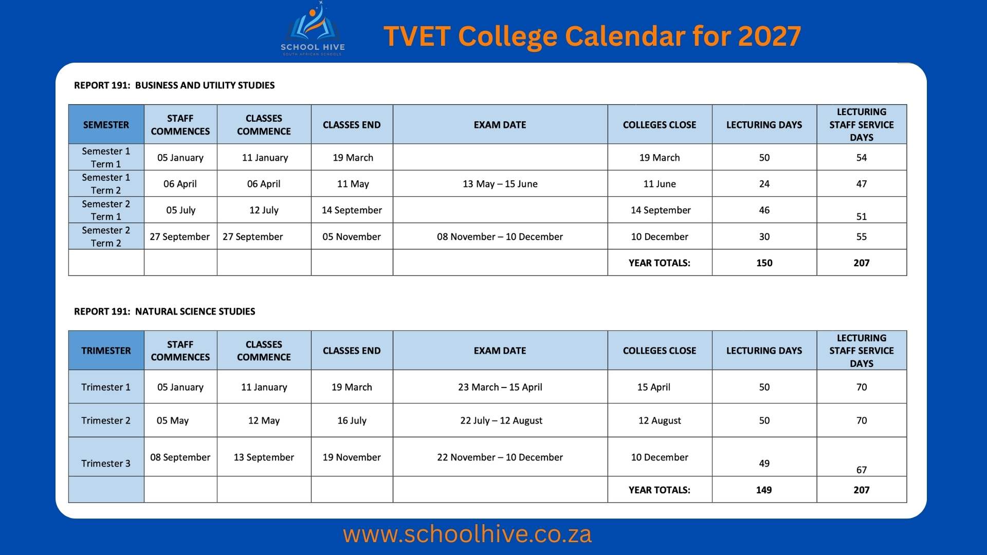 TVET College Calendar for 2027 page 2